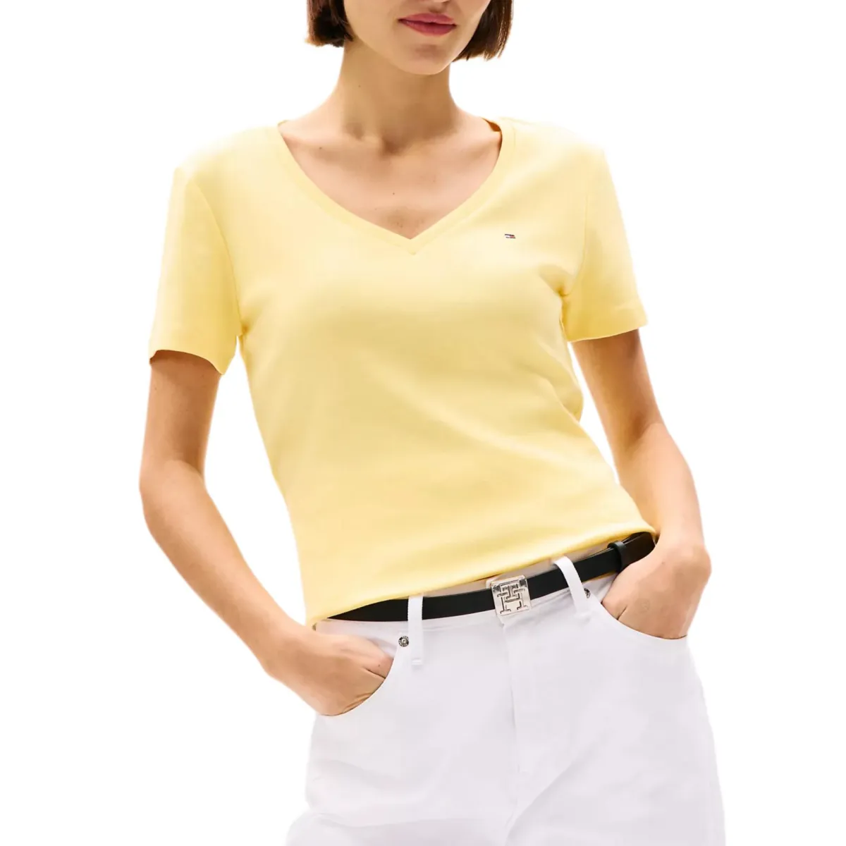 Tommy Hilfiger T-Shirts Women's Light Yellow V-neck