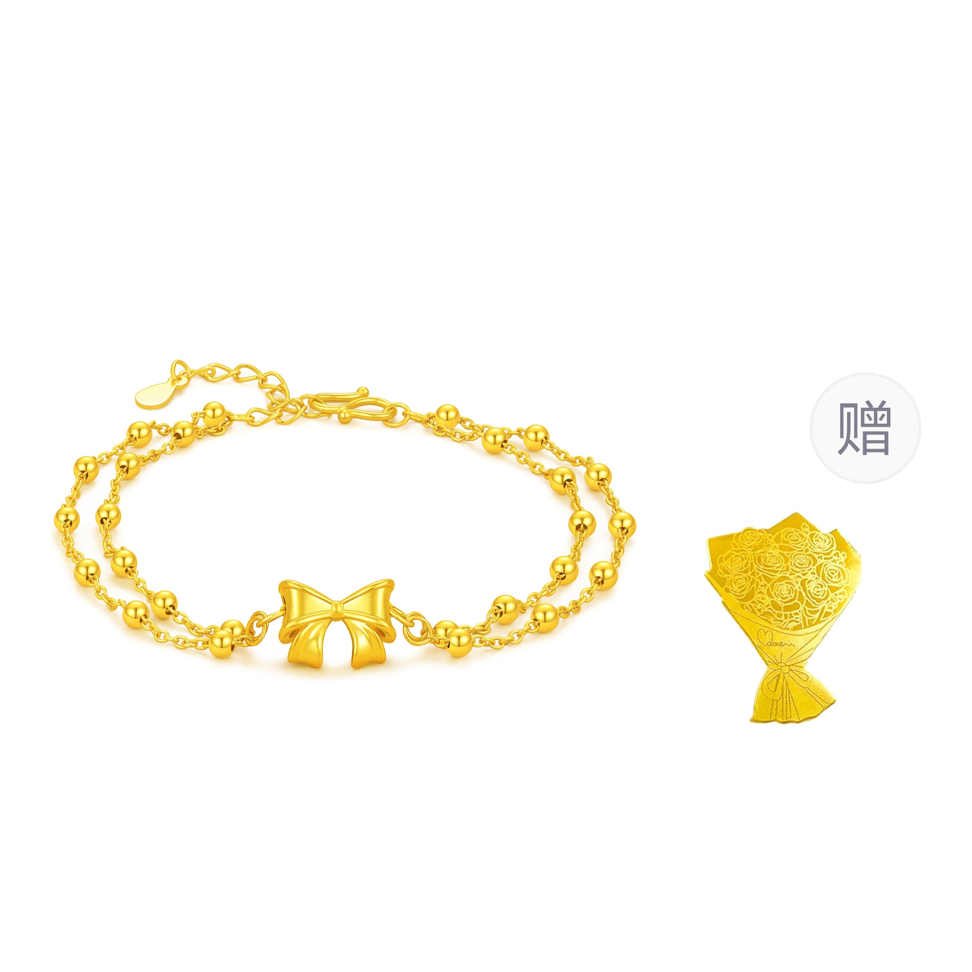 Sophisticated design universal cute jewelry with bow, gift box for friend, golden bracelet, light luxury style, bright catchy style