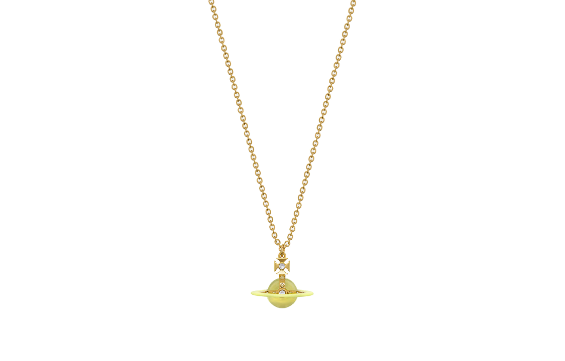 Vivienne Westwood Tiny original orb Saturn Lemon Yellow Sphere Color Orbital Pendant Brass Swarovski Crystal Necklace Men and Women Same Style Couple Gold