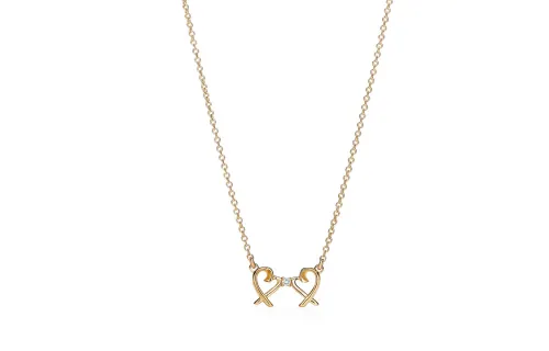 TIFFANY & CO. Pre Owned 2010s 18K Rose Gold Double Loving Heart Diamond Necklace