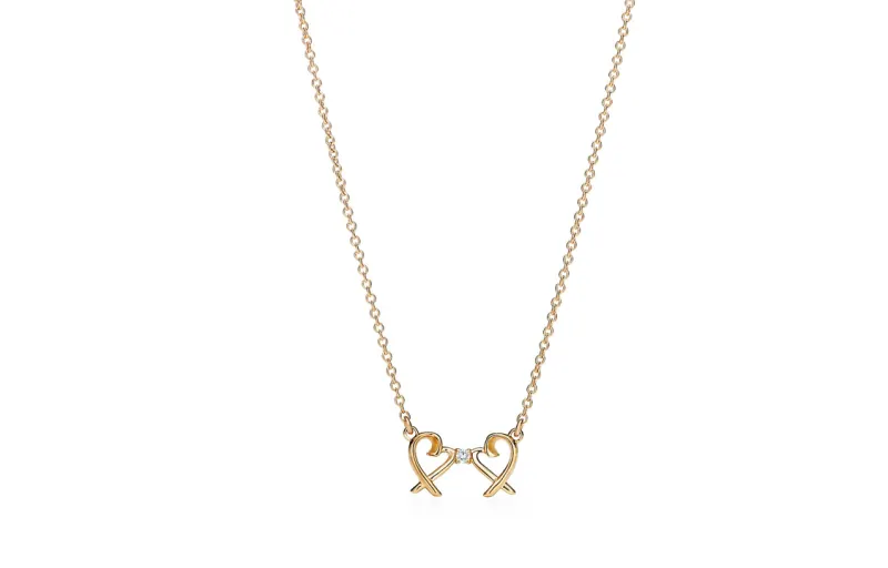TIFFANY & CO. Pre Owned 2010s 18K Rose Gold Double Loving Heart Diamond Necklace