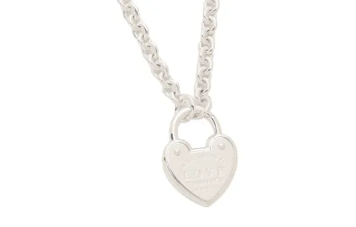 TIFFANY & CO. Tiffany Lock Series Heart Shape Pendant 925 Silver Necklace Women's Silver