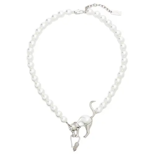 MARC JACOBS The Cat and Mouse Inlaid Design Brass Necklace Women's White