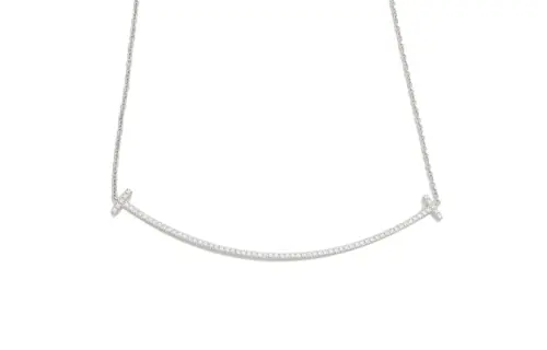 TIFFANY & CO. T 18K White Gold With Diamond Necklaces Women's Silver