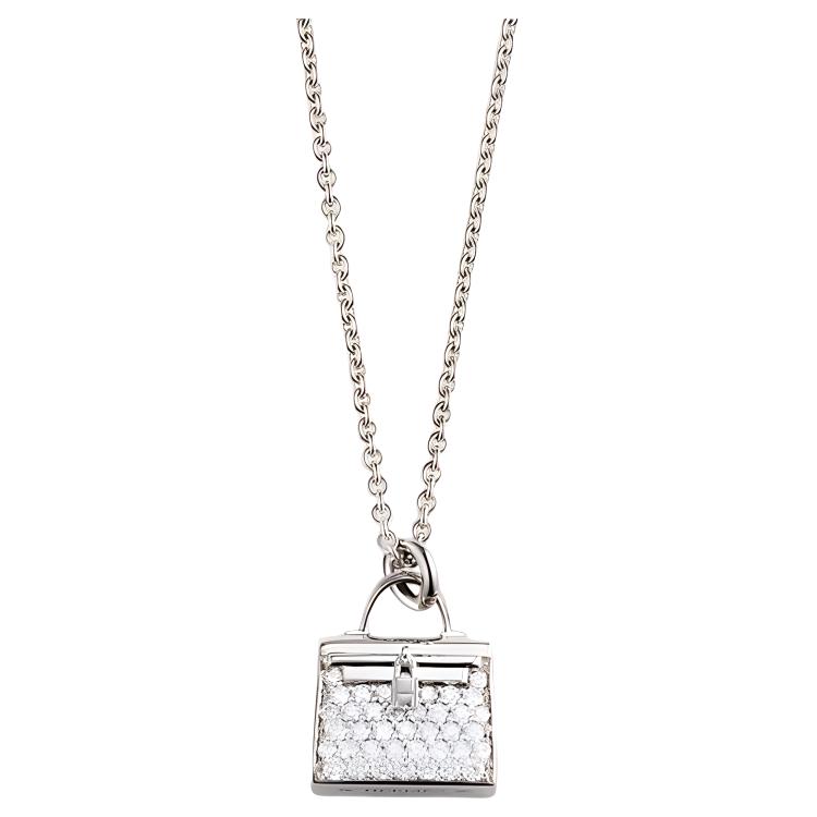 HERMES Amulettes Kelly Diamond 18K White Gold Necklaces Unisex