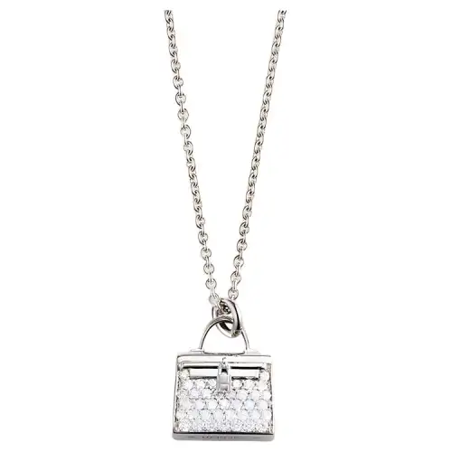 HERMES Amulettes Kelly Diamond 18K White Gold Necklaces Unisex
