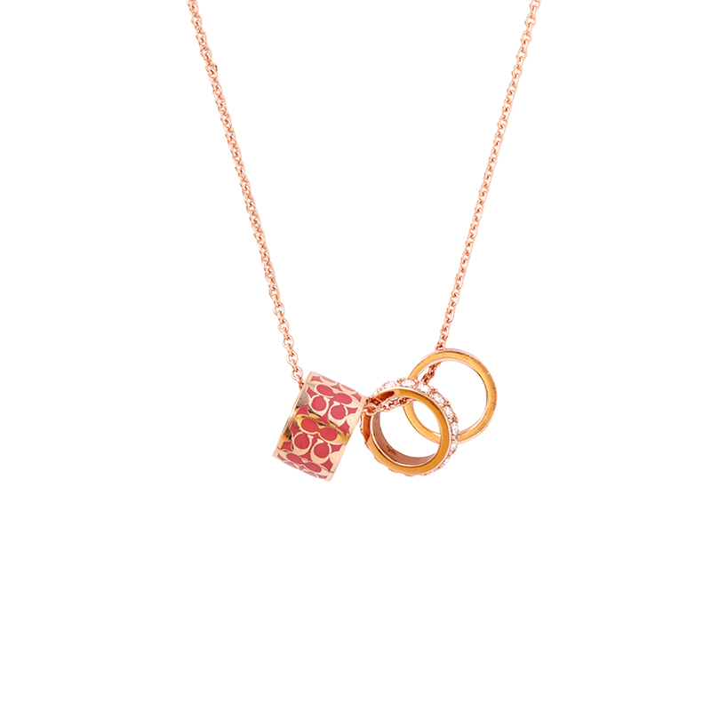 COACH Glass Enamel Brass Necklaces Women's Rose Gold & Pink
