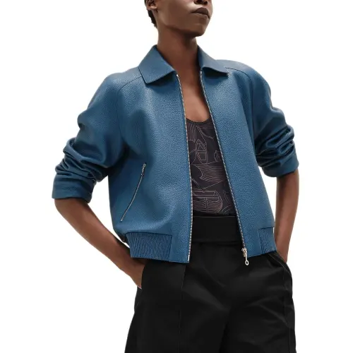 HERMES Leather Jacket Women's Blue