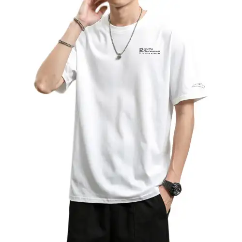 ANTA T Shirts Men's Pure White Chest Letter 2025 New Arrival, Upgraded Fabric Crew Neck Thin Straight Fit