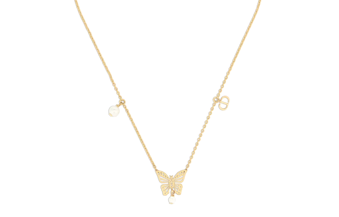 DIOR Resin Pearl Metal Necklaces Women's Gold