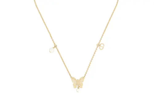 DIOR Resin Pearl Metal Necklaces Women's Gold