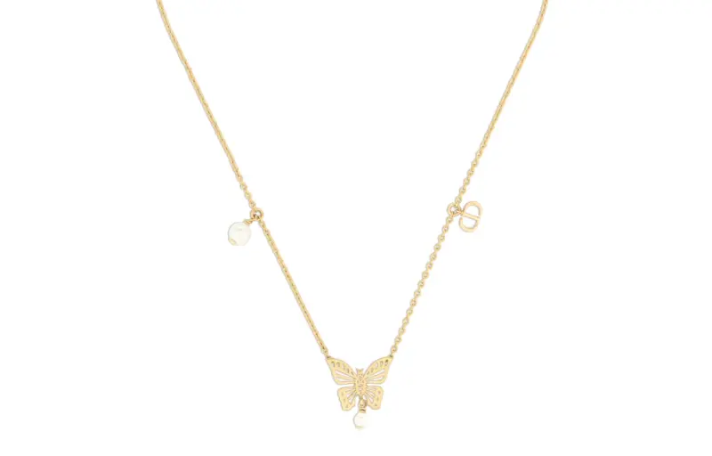 DIOR Resin Pearl Metal Necklaces Women's Gold