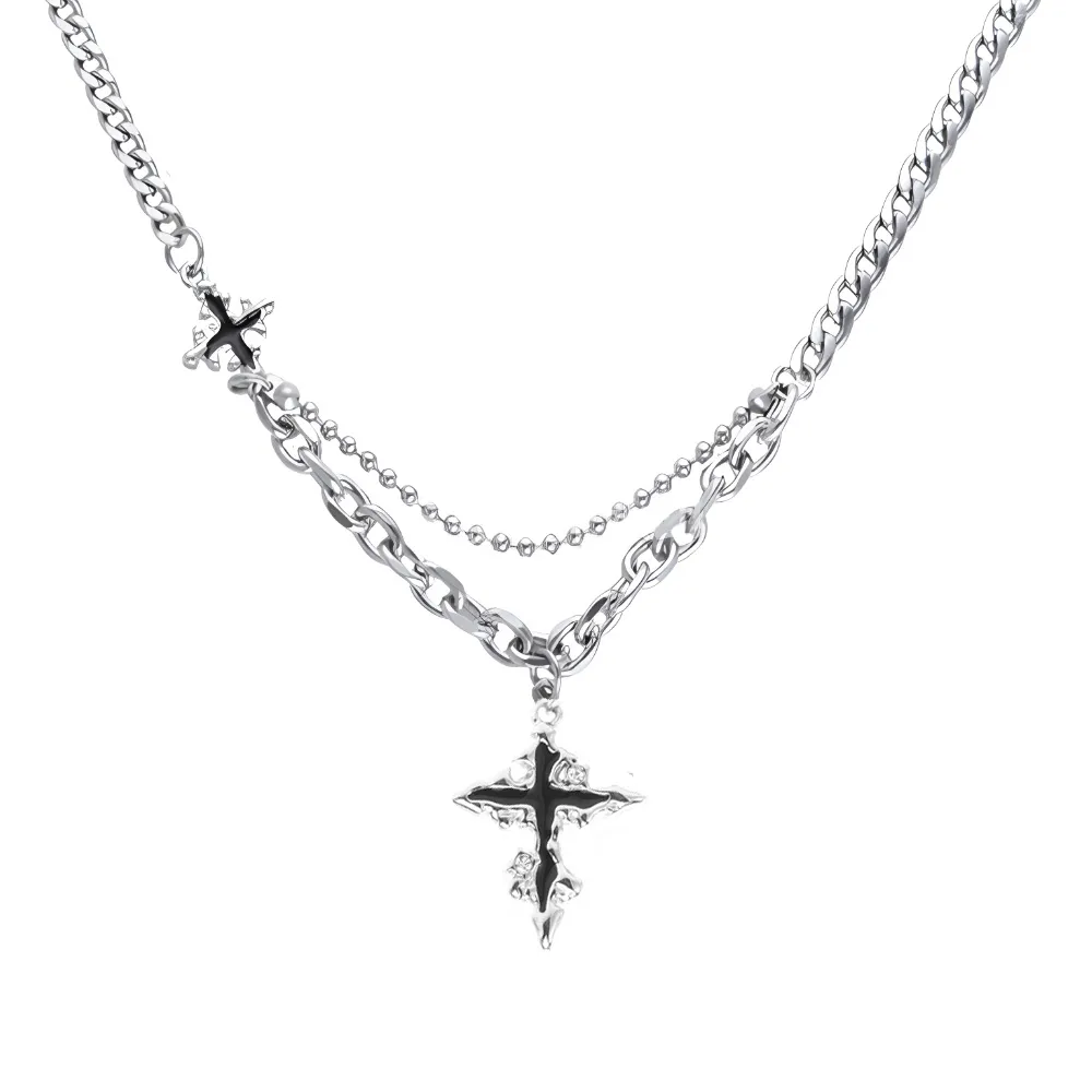 FOREVER MELODY Zirconium Titanium Steel Necklaces Men's Silver