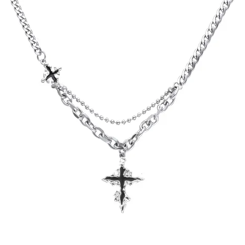 FOREVER MELODY Zirconium Titanium Steel Necklaces Men's Silver