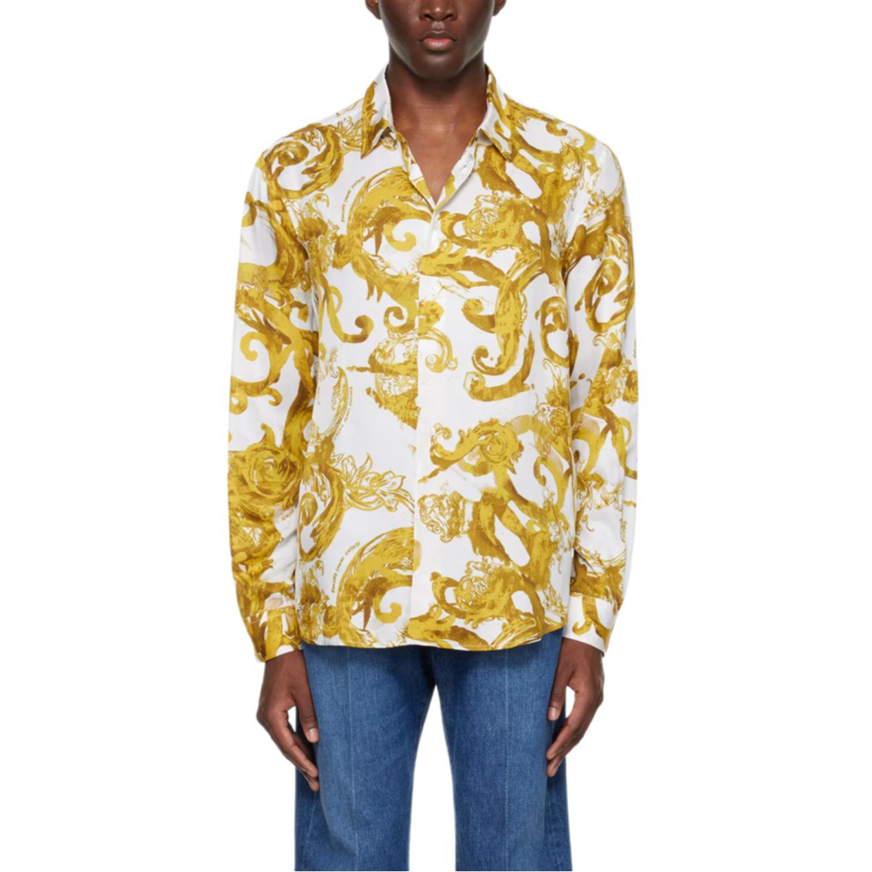 Мужская рубашка Versace Jeans Couture (бело-желтая) — фото 4