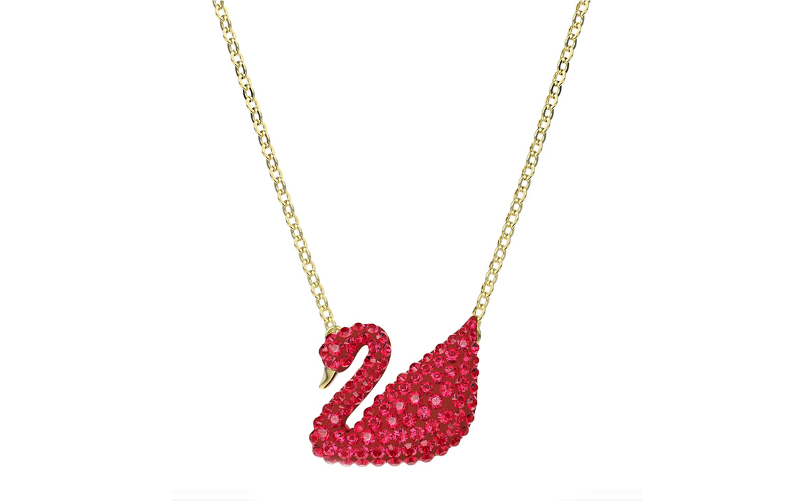 Женская подвеска Swarovski Swan (золотисто-красная)