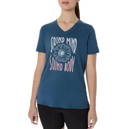 Asics SUNFLOWERSLOGAN T Shirt Women's Blue