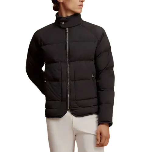 HERMES Down Jackets Men's Black Stand Collar Lightweight