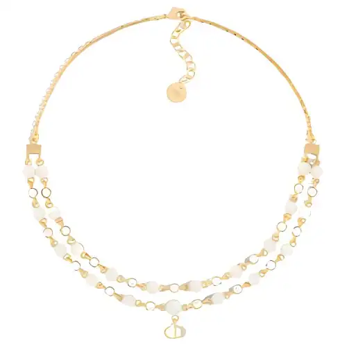 DIOR Metal Resin Crystal Necklaces Women's Gold