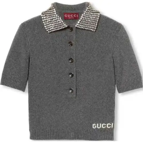 GUCCI Ribbed Trim Knit Polo Top