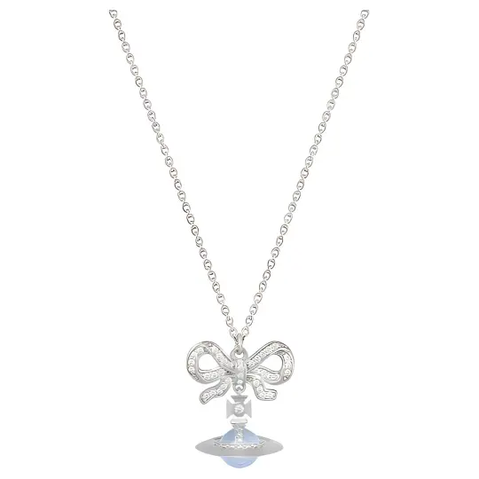 Vivienne Westwood Platinum Brass Bowknot Blue Globe Saturn Pendant Necklace Women's Silver/Blue