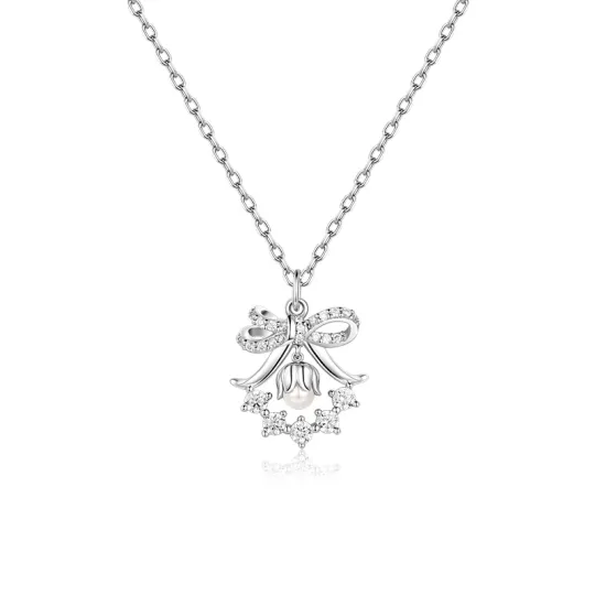 FANCI 925 Sterling Silver Shell Pearl Synthetic Cubic Zirconia Necklaces Women's Silver Gold