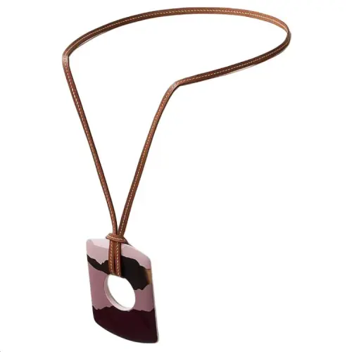 HERMES Patent Ox Horn Necklaces Women's Pink/Blue/Green