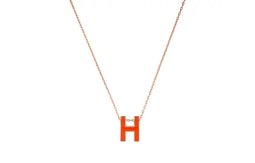 HERMES POP H Gold Plated Necklaces Women's Pendant Graffiti Orange, Chain Rose Gold