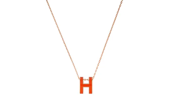 HERMES POP H Gold Plated Necklaces Women's Pendant Graffiti Orange, Chain Rose Gold