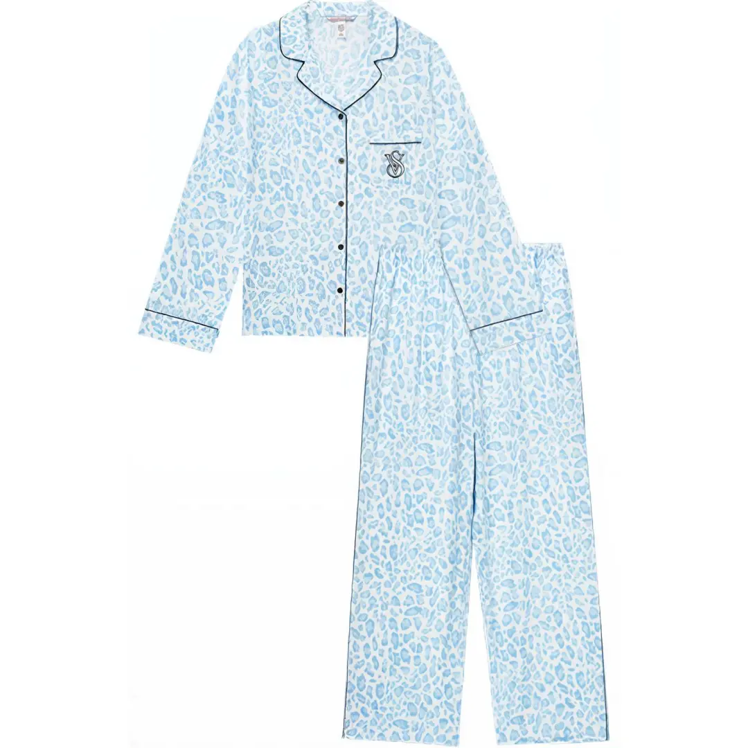 Victoria's Secret Pajama Set Women's Blue Leopard Print