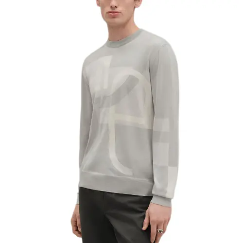 HERMES Cashmere Sweaters Men's Gray Crew Neck Moderate