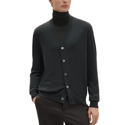 HERMES Sweaters Men's Chromium Green V Neck Moderate Cardigan