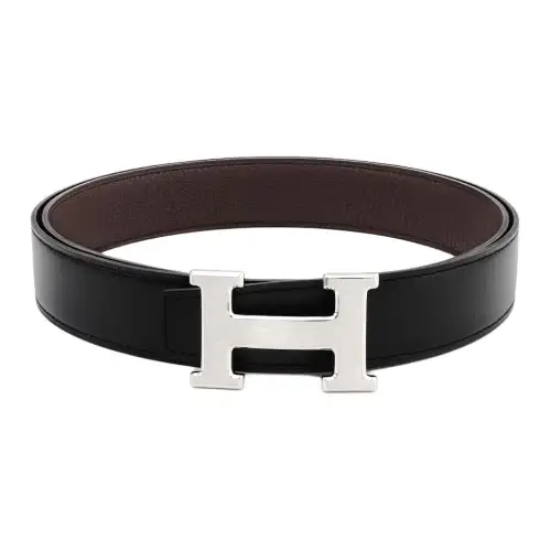 HERMES H Belt Buckle Calfskin Leather Belts Men's Width 3.2cm