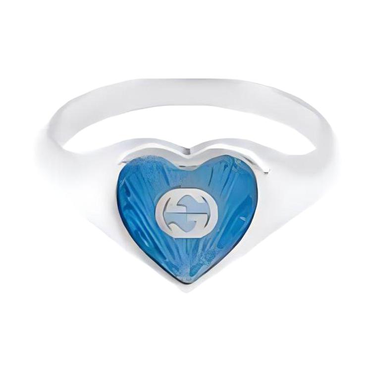 GUCCI Gucci, enamel, glossy blue ring for men and women, silver 925 sample, for beloved