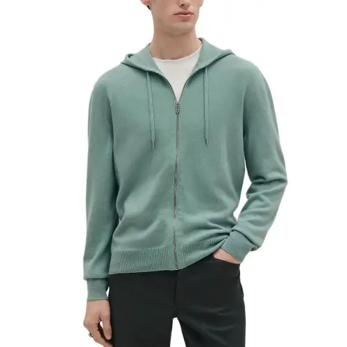 HERMES Cashmere Sweaters Men's Turquoise Hooded Moderate