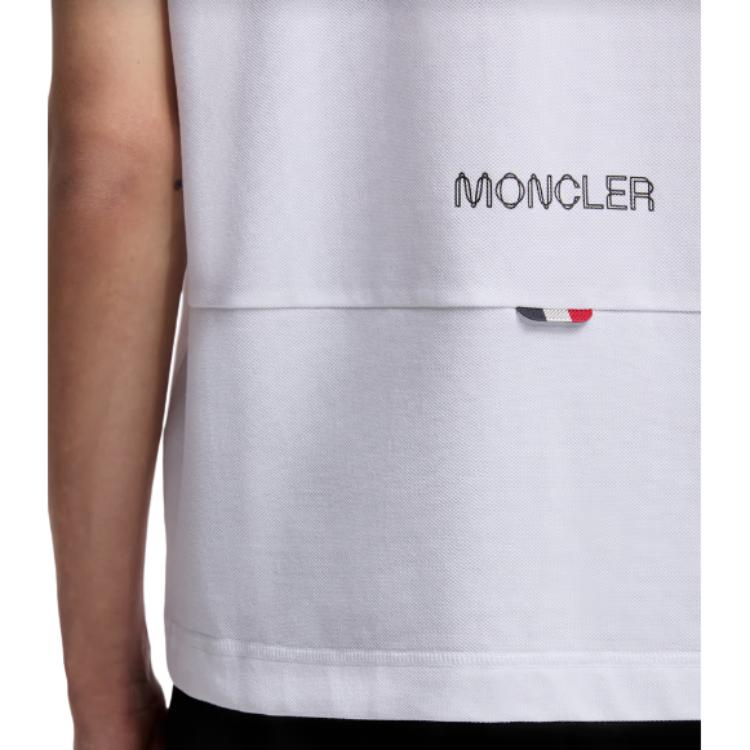 Мужская футболка-поло Moncler Cotton Piquet (белая) — фото 7