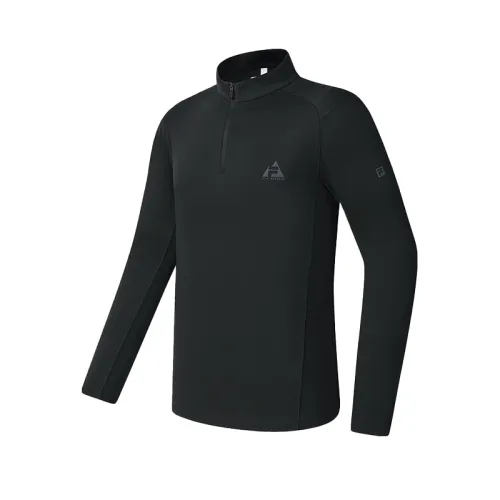 FILA Explorer T Shirts Men's Pitch Black Stand Collar Moderate Straight Fit
