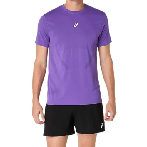 ASICS ROAD T Shirts Men's Edo Purple Crew Neck Moderate