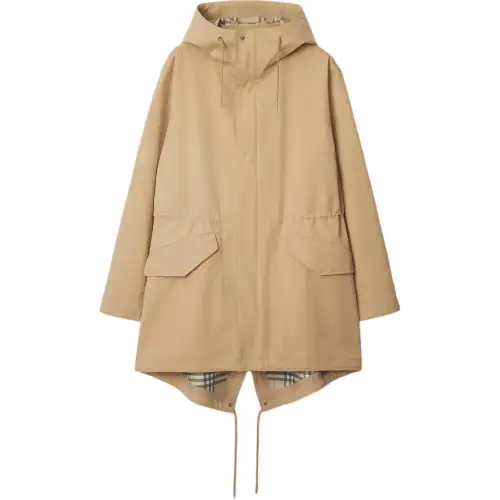 Burberry Parka Coats Men's Brown Hooded Moderate