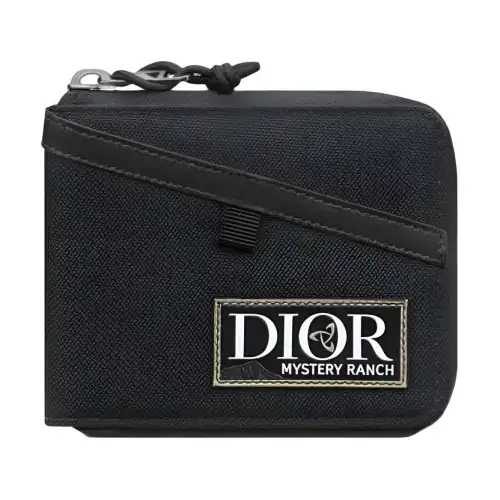 DIOR MYSTERY RANCH Collaboration Embossed Leather Patch Nylon Card Holder, Coin Purse, Wallet Men's Black
