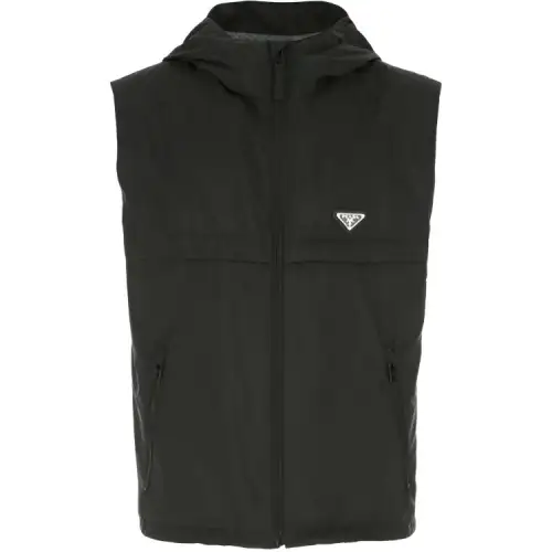 PRADA Vests Men's Black Hooded Non Detachable Moderate Other
