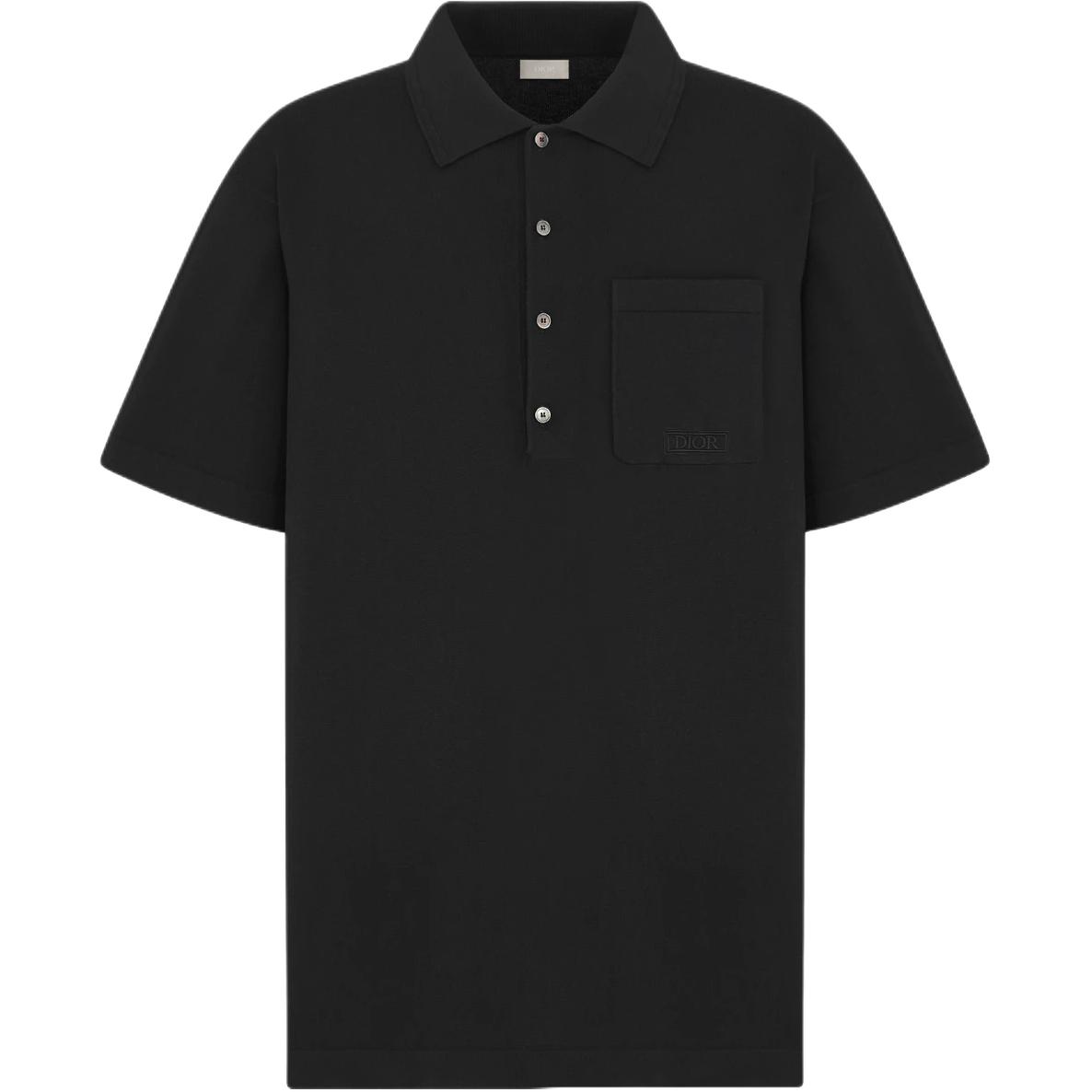 DIOR Polo Shirts Men's Black Polo Collar Moderate Straight Fit