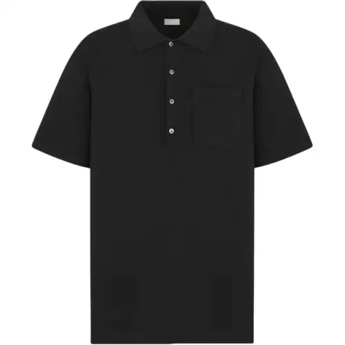 DIOR Polo Shirts Men's Black Polo Collar Moderate Straight Fit