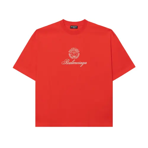 Balenciaga Logo Emblem Round Neck Pullover Short Sleeved FW22 T Shirt Loose Fit Men's Red