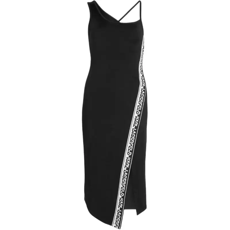 KARL LAGERFELD / Karl Lagerfeld Jeans Logo-trim Asymmetric Midi Dress