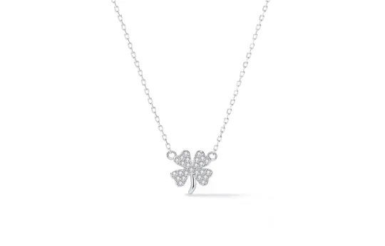 HOLLY RYAN 999 Silver Zircon 'Wealth' Lucky Four Leaf Clover Necklace Women's Silver