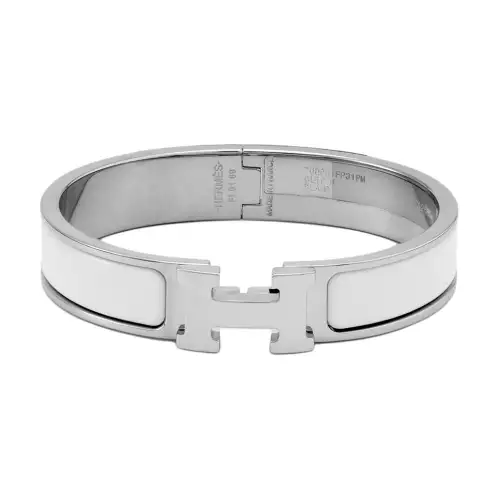 HERMES Bracelet Narrow Clic Clac H Enamel Pm White