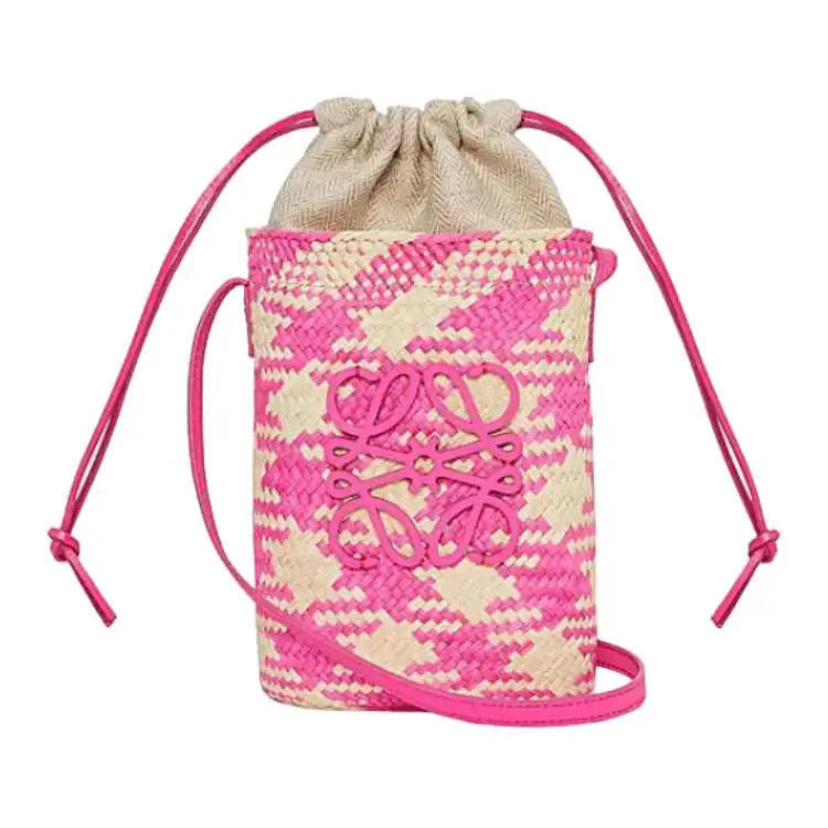 LOEWE Iracap Palm Fiber With Cow Leather Shoulder Bag, Crossbody Bag Women's Natural & Fuchsia