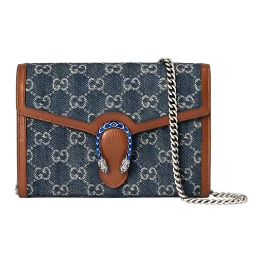 GUCCI Dionysus Denim With Leather Wallet, Shoulder Bag, Crossbody Bag Mini Women's Gray Blue/Brown