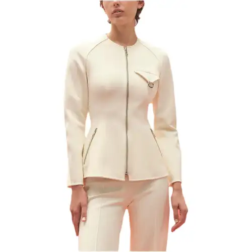 HERMES Jackets Women's White Crew Neck Moderate Other